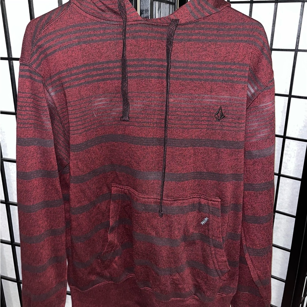 Volcom Men's Burgundy Striped Hoodie